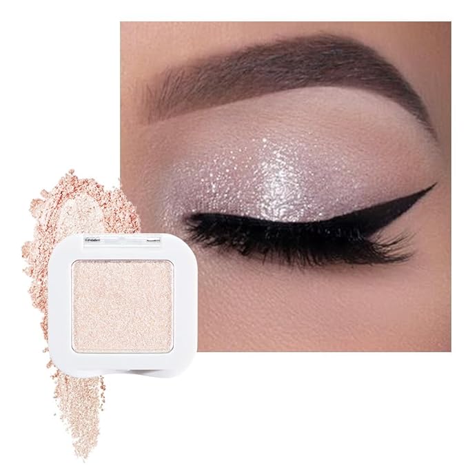 evpct Pear White Shimmer Single Eye shadow Palette Makeup for Older Women, Glitter Sparkly Pearl Shimmer Cream Eyeshadow Palette Brightener Make up, High Pigment Waterproof Monochrome Mini Eyeshadow-Velvo Beauty