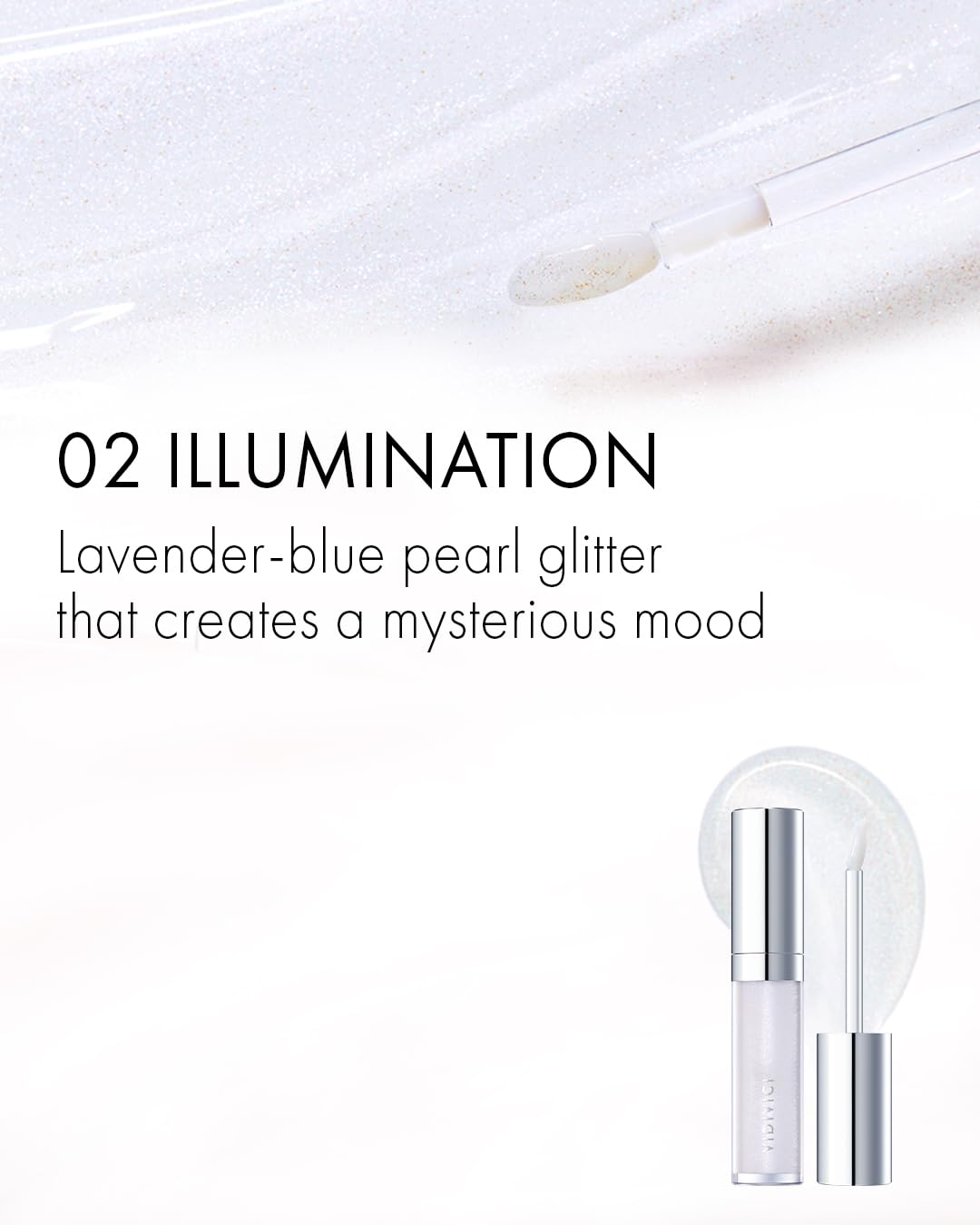 VIDIVICI Millennial Lip Oil #02 Illumination - Non-Sticky Dewy Gloss for Moisturized & Voluminous Lips - Illuminating Transparent Lavender-Blue Glitter Lip Makeup, 0.12 fl.oz.-Velvo Beauty