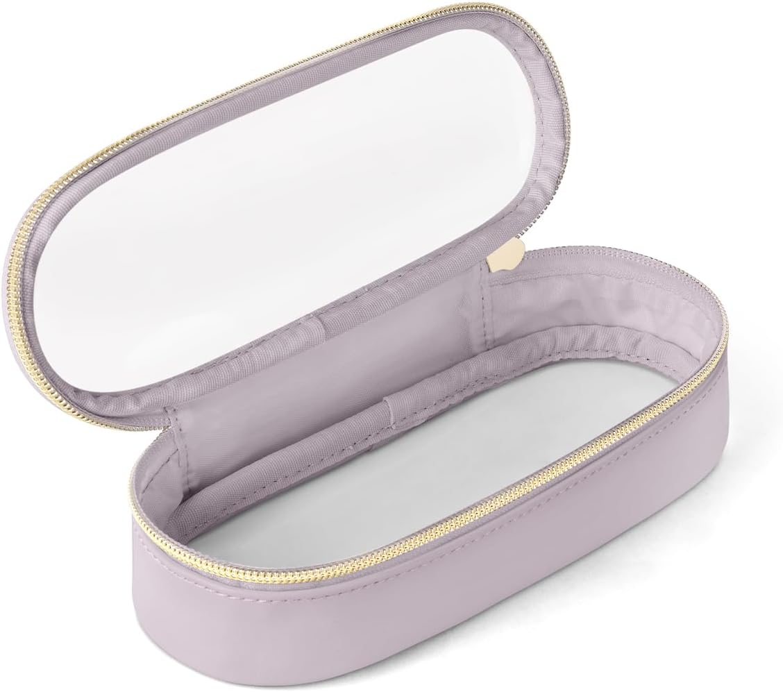 Clear Travel Makeup Brush Holder, Leather Makeup Brush Toiletry Bag, Portable Cosmetic Brush Case, Transparent Waterproof Makeup Brush Storage Bag, Purple-Velvo Beauty