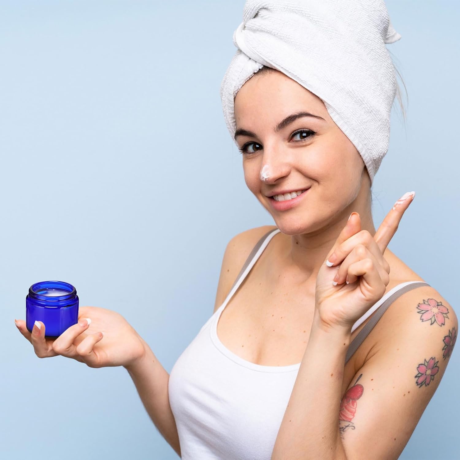 Domensi 72 Pcs 2 oz Glass Jars with Lids Travel Size Round Leakproof Empty Cosmetic Jars with Inner Liners Lid for Storing Makeup Lotions Face Cream Ointments Candle DIY Making (Cobalt Blue)-Velvo Beauty