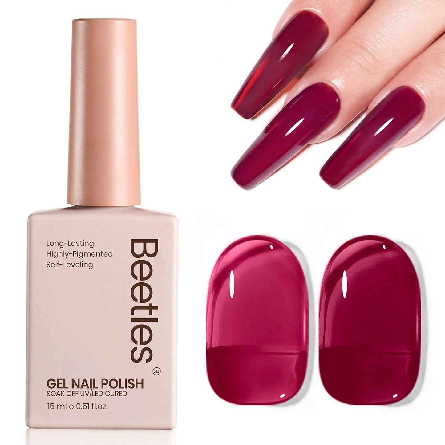 Beetles Burgundy Red Gel Nail Polish - 15ML Wine Red Neutral Cherry Color Jelly Fall Gel Polish Soak Off UV Translucent Effect Blushed Wine Series Manicure Gift for Women-Velvo Beauty
