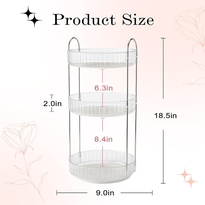 360° Rotating Makeup Organizer for Vanity, Spinning Cosmetics Organizer Holder Rack, Large Capacity Bathroom Organizer Countertop, Fits Perfume, SkinCare, Makeup Brushes 3 Tiers, Transparent-Velvo Beauty