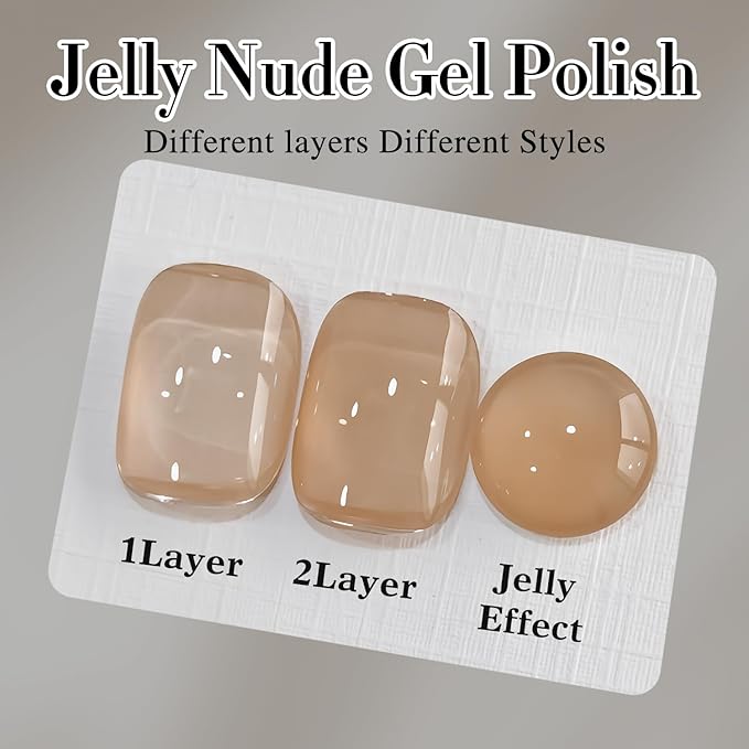 Double Rhythm 0.50 OZ Translucent Gel Polish Same Color Same Bottle Sheer Pastel Neutral Natural Milky 15 ML Jelly UV Nail Art DIY at Home (Pale Nude-A1372)-Velvo Beauty
