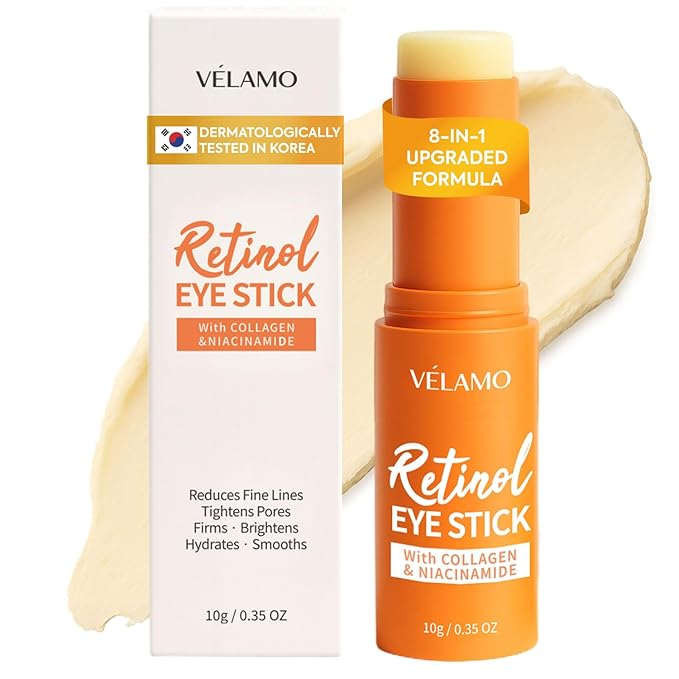 VELAMO ADVANCED Retinol Eye Balm Stick: Made in Korea, Upgraded 8-IN-1 Formula with Collagen, Niacinamide & Peptides – Under Eye Cream for Dark Circles, Puffiness & Wrinkles, 0.35oz/10g-Velvo Beauty