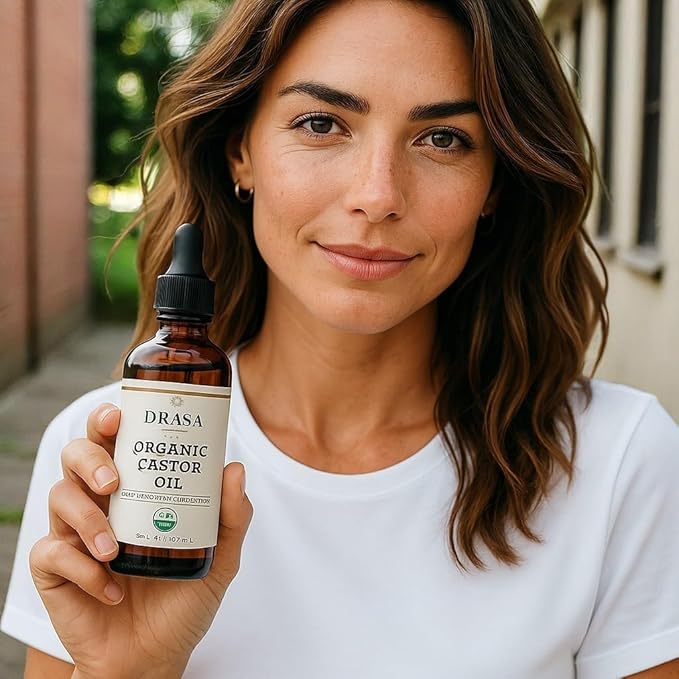 Organic Castor Oil– 100% Pure, Extra Virgin (2oz Glass Bottle), Cold-Pressed, Hexane-Free, Promotes Growth of Hair, Eyebrows & Eyelashes, For Castor Oil Packs, With Free Eyebrow Brush-Velvo Beauty