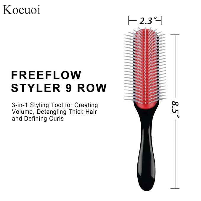 Classic Styling Curly Hair Brush. 9 Row Black Brush for Detangling, Separating, Shaping. For Women and Men Wet or Dry Hair.-Velvo Beauty