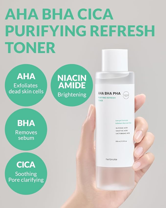 AHA BHA PHA Purifying Refresh Toner - Skin Trouble Eraser, Immediate Exfoliation & Sebum Removal - Contains Niacinamide for Breakouts - Removes Blocked Sebum & Dead Skin Cells, 6.76 f l. oz-Velvo Beauty