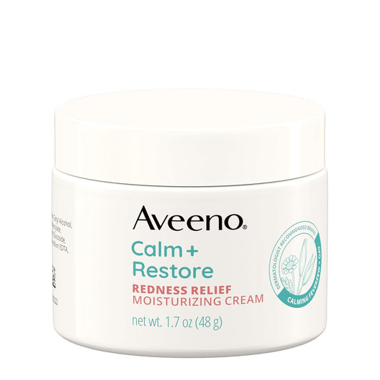 Aveeno Calm + Restore Facial Moisturizer Face Cream for Redness Relief, Non-Comedogenic, Ceramide & Vitamin B5, Hydrating for Dry, Sensitive Skin, Hypoallergenic, Fragrance-Free, 1.7 oz-Velvo Beauty