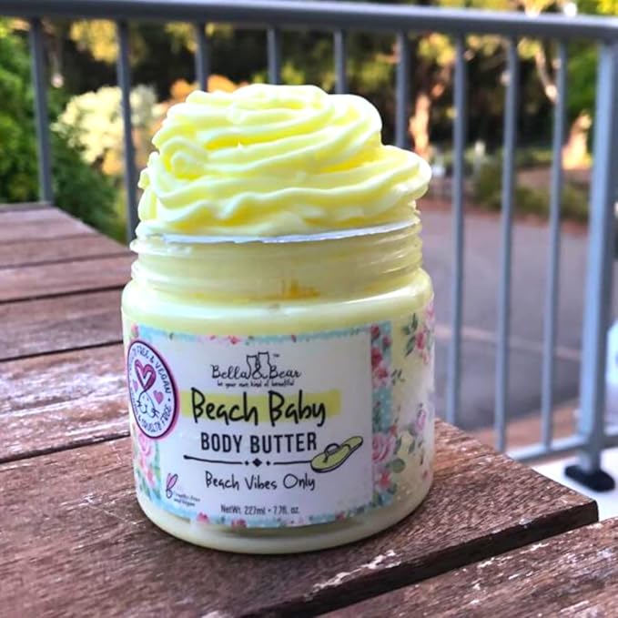 Bella and Bear Beach Baby Body Butter - Moisturizing Shea Cream for Women - Vegan, Cruelty-Free, Oil-Free - Helps Prevents Pregnancy Stretch Marks Bulk 6.76-oz. - 12 Pack-Velvo Beauty