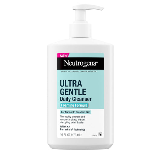 Neutrogena Ultra Gentle Foaming Facial Cleanser, Fragrance Free Hydrating Face Wash for Sensitive Skin, Daily Non Over Drying Makeup Remover, Hypoallergenic, Soap & Dye Free, Non-Comedogenic, 16 Fl Oz-Velvo Beauty