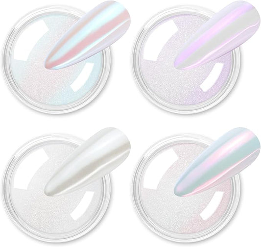 Allstarry Chrome Nail Powder 4 Colors Iridescent Aurora Powder Metallic Mirror Effect Pigment Pearlescent Mermaid Glitter Unicorn Glitter for Nail Art Manicure Decoration Home DIY Salon - Ice Series-Velvo Beauty