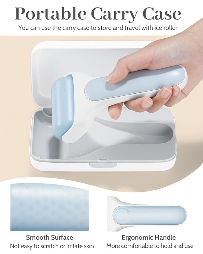 MORGLES Ice Roller for Face, Premium Facial Roller for Puffiness, Dark Circles and Lymphatic Drainage, Cold Face Roller for Women Self Care with Carry Case-Velvo Beauty