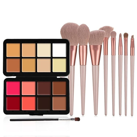 16 Color Cream Makeup Palette, Blush Concealer Highlighter Contour Palette, Multi-functional Makeup Palette with 8 Brushes, Face Make Up Gift for Women Girls-Velvo Beauty