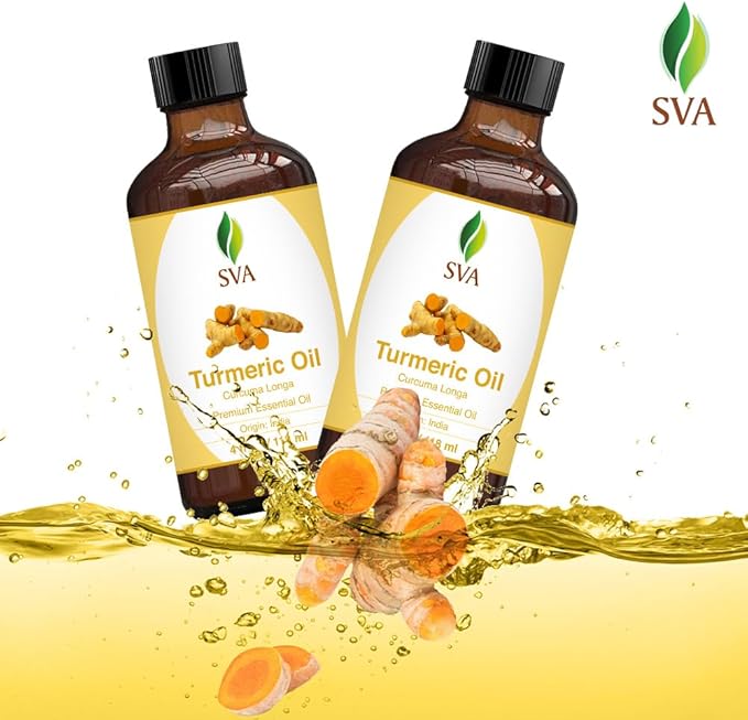 SVA Turmeric Essential Oil – 4 Fl Oz – 100% Natural Turmeric Oil - for Diffuser, Hair Care, Face, Skin Care, Aromatherapy, Scalp and Body Massage, Soap and Candle Making – with Dropper-Velvo Beauty