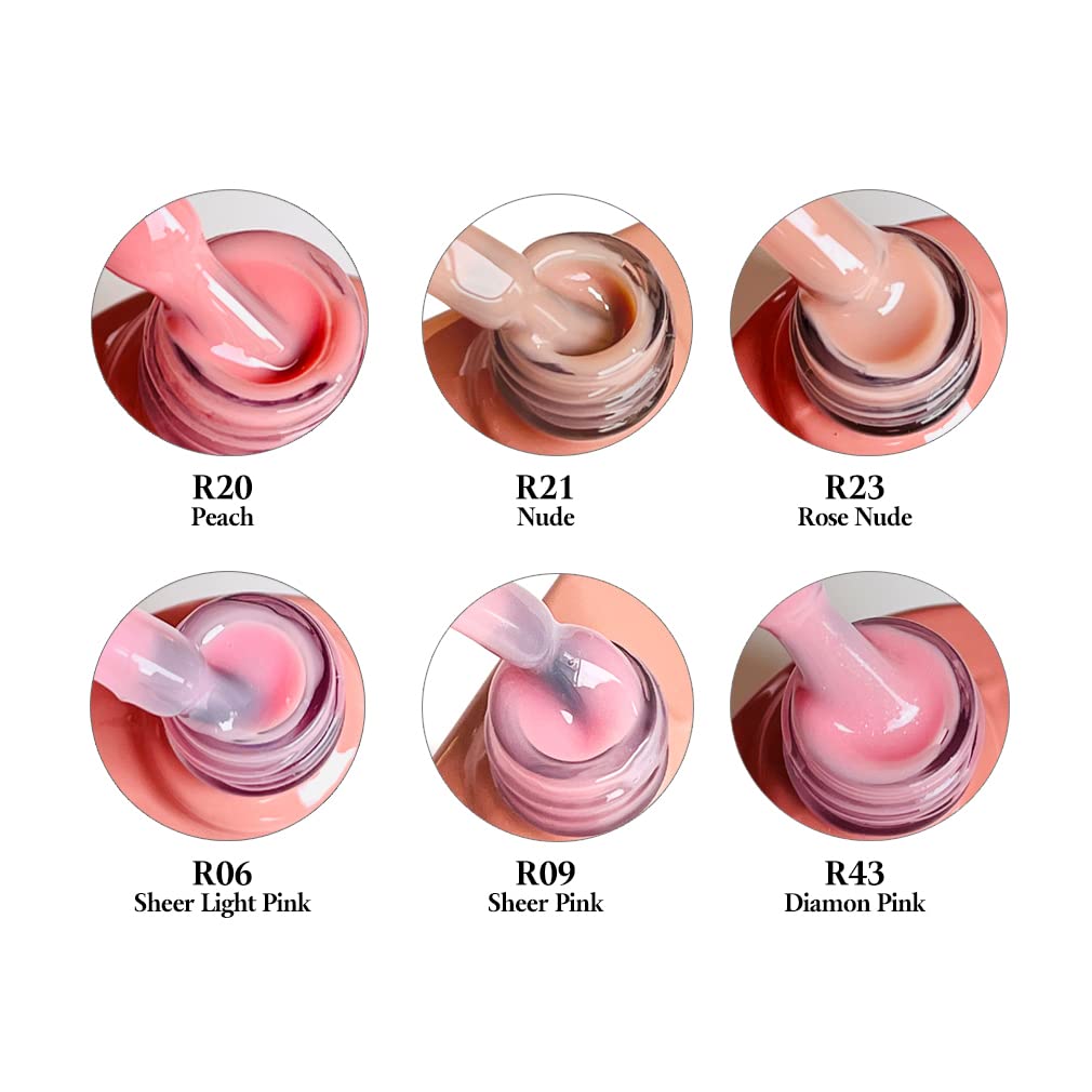 FZANEST Rubber Base Gel Polish, 6pcs*7.5ml Builder Gel Jelly Sheer Natrual Nude Pink in a Bottle UV Gel Polish Kit, Structure Quick Extension Gel-Velvo Beauty