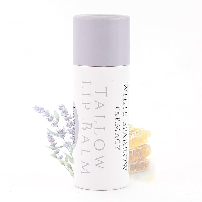 Organic Tallow Lip Balm (Lavender & Honey) from Grass Fed Cows. Super hydrating with Tallow, Olive Oil, Honey, and Beeswax. Sustainable Cardboard Tubes & Hand Filled. Jumbo Size 0.5 oz.-Velvo Beauty