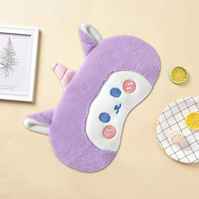 PERFECTSIGHT Sleep Eye Masks, Cute Plush Sleep Eye Cover Lightweight Adjustable Eyeshade Faux Fur Mask Cover for Women Men Sleep Travel Nap, Purple Unicorn-Velvo Beauty