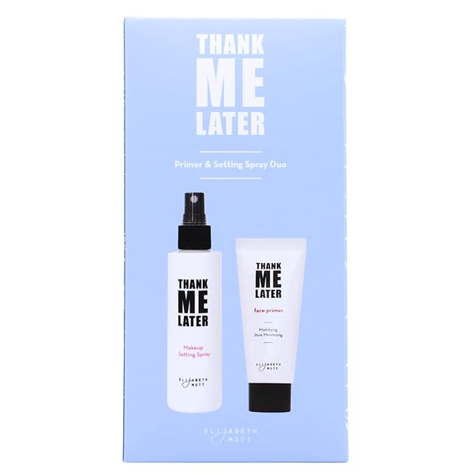 Elizabeth Mott Thank Me Later Primer & Setting Spray Duo – Oil-Control Face Primer for Smooth, Matte Finish & Hydrating Setting Spray with Niacinamide for Dewy, Long-Lasting Makeup – 30g + 95ml-Velvo Beauty