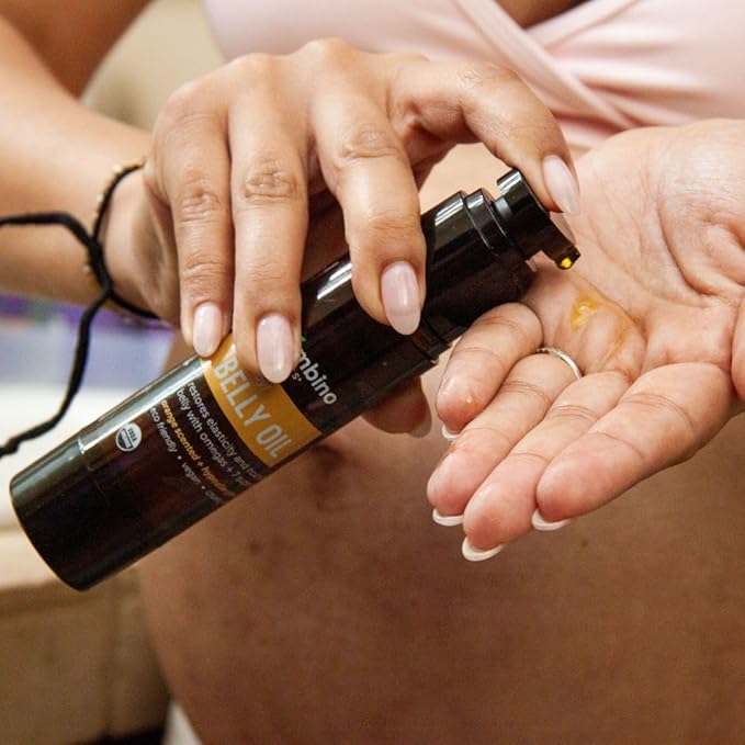 Mambino Organics Oh Baby! Belly Oil – Organic Elasticity Serum with Egyptian Calendula, Vietnamese Tamanu & Dutch Shea – Pregnancy Oil for Stretch Marks – Vegan Cruelty-Free Maternity Care, 4 fl oz-Velvo Beauty