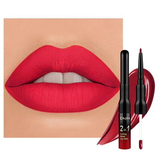 evpct 1Pcs Fire Bright Red Matte Lip Liner & Liquid Lipstick Stain Makeup Set for Women, Red Lip Liner Stain Long Lasting Waterproof Smudge Proof, Cruelty Free Lip Stick Makeup 24 hours originales, 64-Velvo Beauty