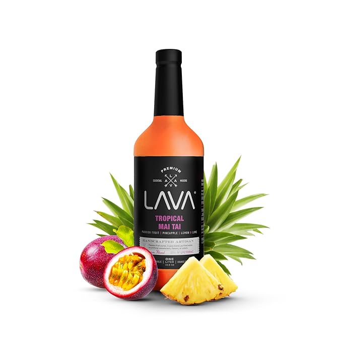 (3 Pack) LAVA Premium Tropical Mai Tai Cocktail Mix made with real passion fruit, pineapple, lemon and lime, no artificial sweeteners, 1-Liter (33.8oz) Glass Bottle, Ready to Use.-Velvo Beauty