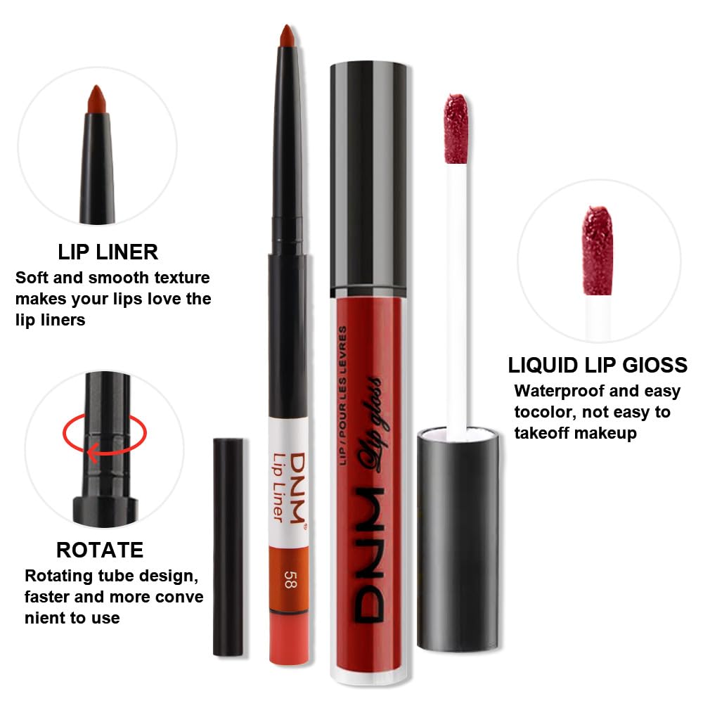 evpct 2Pcs Ruby Red Matte Lip Liner and Lipstick Combo Set for Women, Ruby Red Lip Combo Set Liquid Lips Stick Gloss and Lipliner Stains Set Long Lasting Waterproof, Lips Makeup 24 Hours originales-Velvo Beauty