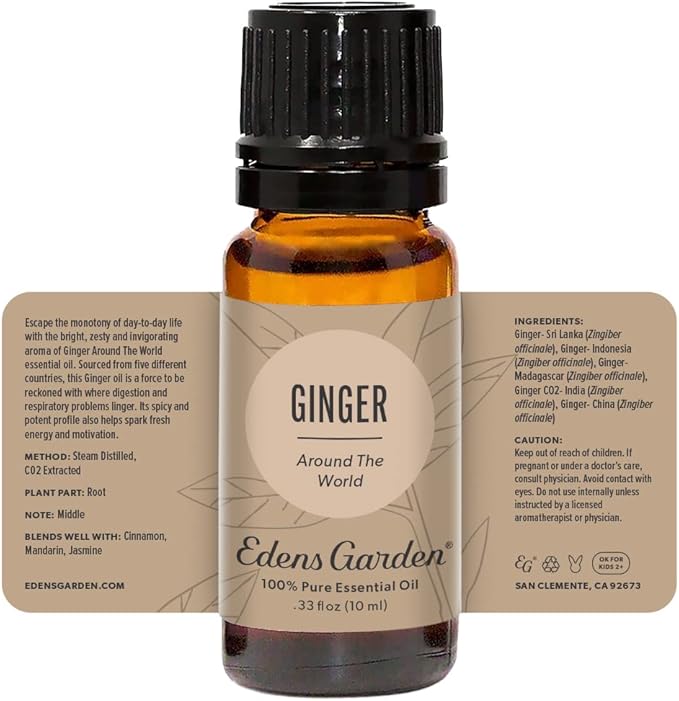 Edens Garden Ginger Around The World Essential Oil- 100% Pure Premium Grade, Undiluted, Natural, Therapeutic, Aromatherapy, The Best for Diffuser, Skin, Candle, Laundry 10 ml (.33 fl oz)-Velvo Beauty