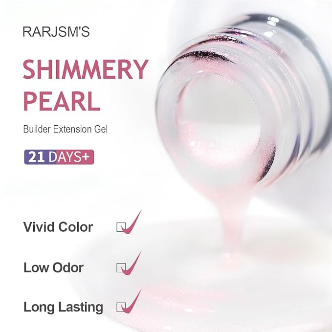 RARJSM Gel Builder Nail Polish Pearl White Red Shimmer Hard Gel in a Bottle Mermaid Shell Glitter Pearlescent Thick Extension Structure Gels for Nails 15ml Soak Off Curing Requires Salon Home Use-Velvo Beauty