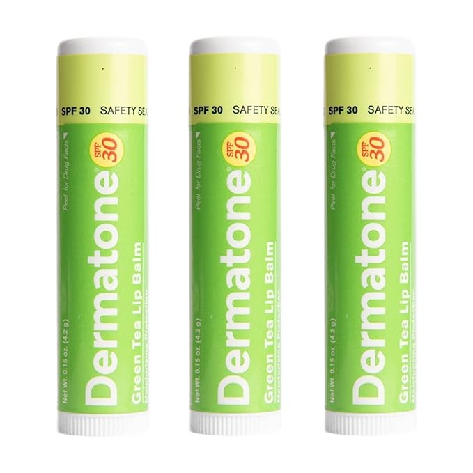 Dermatone Green Tea Lip Balm SPF 30 | Moisturizing | Medicated | Aloe & Vitamin E | Soothes Chapped & Cracked Lips | 3-pack (Green Tea, 0.15oz)-Velvo Beauty