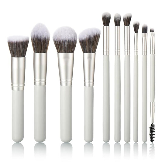 10 Piece Makeup Brushes - Grayish Green Wooden Handle with Soft Synthetic Bristles,for Face & Eye Makeup|Professional Makeup Brushes set for Women & Girls|-Velvo Beauty