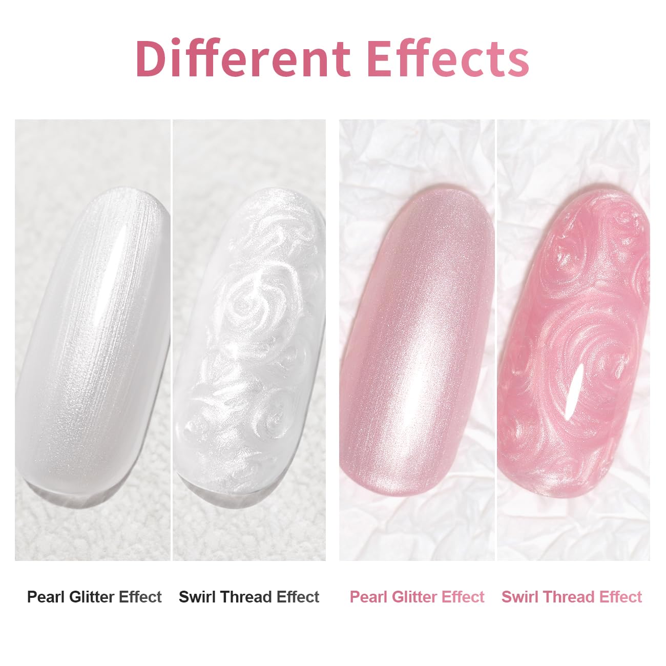 RARJSM Pearl Nail Art Gel Liner 2 Pcs Set Pearlescent Milky Silver White and Pink Shell Glitter Swirl Effect Gel Nail Polish 8ml Build in Thin Brush Painted Drawing Striper GelPolish Curing Requires-Velvo Beauty