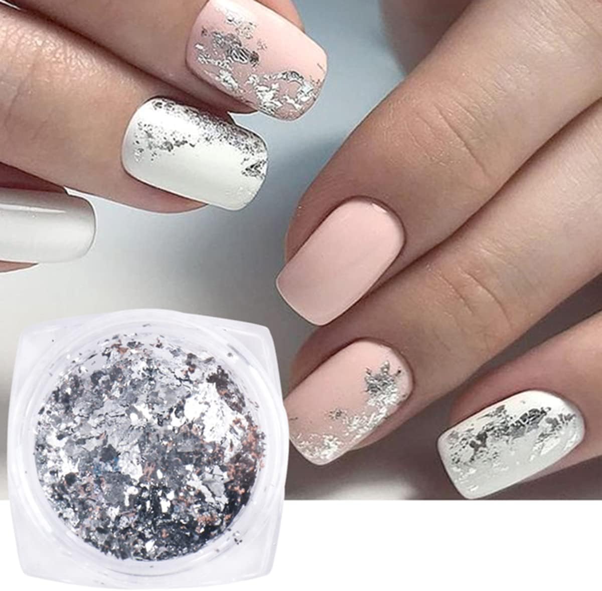 Holographic Nail Foil Glitter Flakes 3D Sparkly Aluminum Foil Flake Gold Silver Nail Glitter Foil Flakes Nail Art Supplies Mirror Powder Sequins Nail Glitter for Acrylic Nails Design (4Boxes)-Velvo Beauty