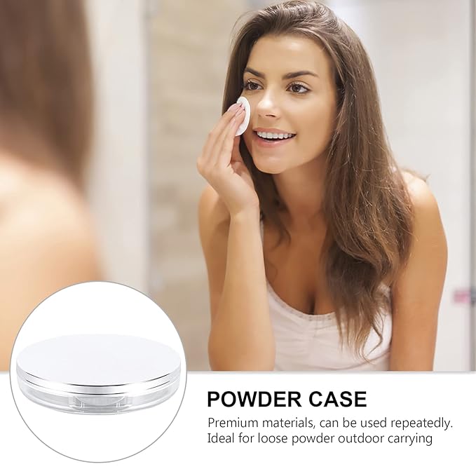 Powder Container 2pcs Loose Powder Containers with Elasticated Net Sifter, Mirror and Puff 5g Loose Powder Compact Case Case for DIY Makeup and Travel (Sliver) Powder Puff-Velvo Beauty