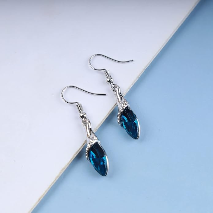 Bohemia Sapphire Drop Earrings Blue Crystal Dangle Hook Earrings Long Cz Blue Rhinestone Earrings Bridal Sapphire Earrings Jewelry for Women Gifts-Velvo Beauty