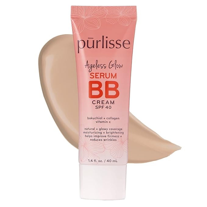 pūrlisse Ageless Glow Serum BB Cream SPF 40 - Glow BB Cream with SPF Enriched with Bakuchiol & Vitamin C to Help Improve Firmness & Reduce Wrinkles for Dewy Skin - Light (1.4 oz)-Velvo Beauty
