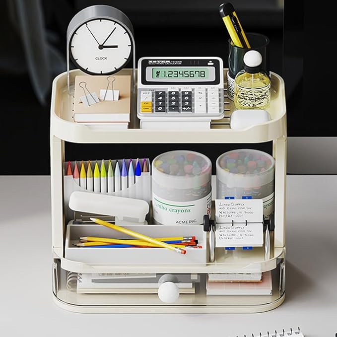 3-Tier Desk Organizers & Dispensers，Mail Holder for Office Desk Organization，Kitchen Spice Rack or Bathroom Countertop Organizer, Gift for Teachers, Classmates, and Friends (Beige)-Velvo Beauty