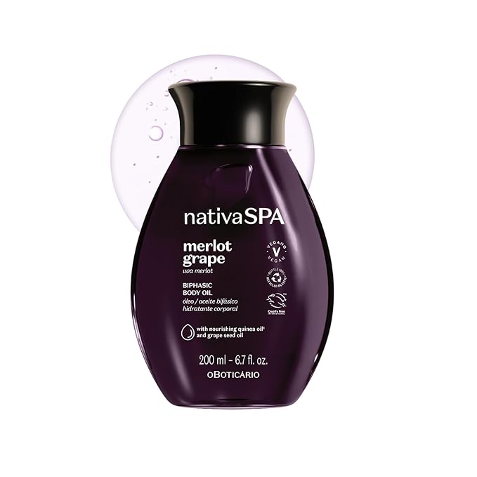Nativa SPA by O Boticário Merlot Grape Biphase Body Oil, with Quinoa & Grapeseed Oils, Silky Glow with Hydration, 6.7 Ounce (200ml)-Velvo Beauty