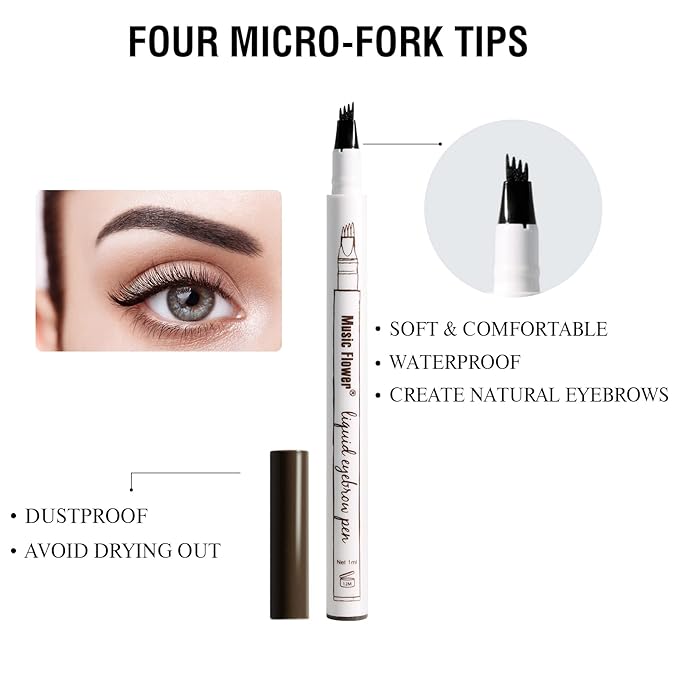 Music Flower Eyebrow Pencil, Liquid Eyebrow pen, Waterproof Brow Pen with Micro-Fork Tip, Fine Sketch Long Lasting Smudgeproof Microblading Pen - Chestnut-Velvo Beauty