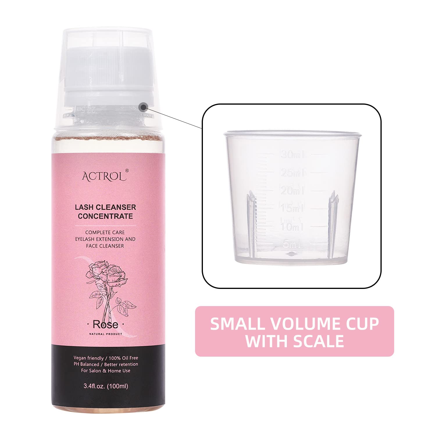 Eyelash Shampoo Concentrate 100ml Lash Extensions Cleanser Concentrate Rose Natural Foaming Shampoo Wash for Extensions Lashes with Salon Home Care-Makes 60ml Bottles-Velvo Beauty