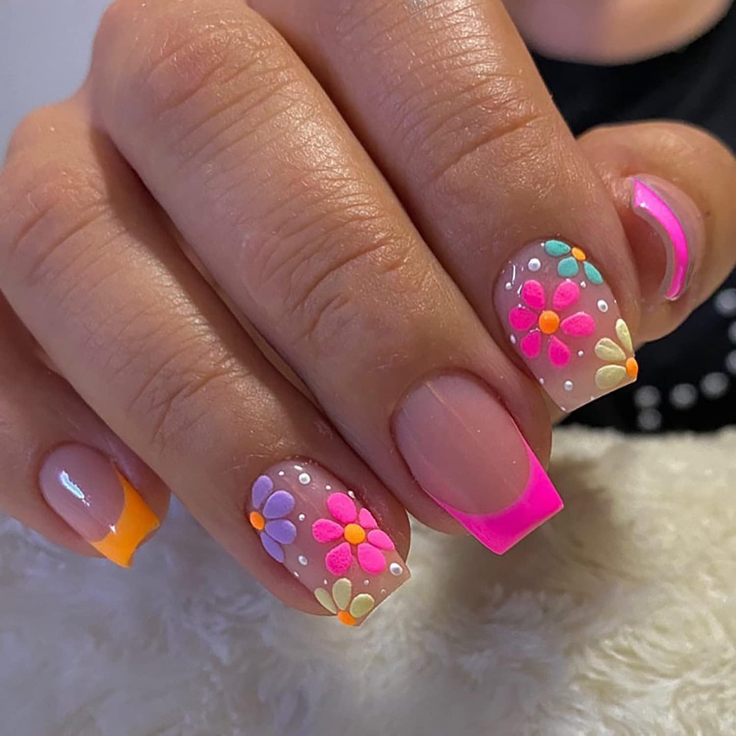 Semi Cured Gel Nail Strips French Tip Nail Stickers with Flower Designs Cute Glossy Gel Stickers Salon Quality & Easy to Use Need UV/LED Light for Women 20 Pcs-Velvo Beauty