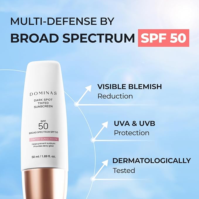 SPF 50 DOMINAS Tinted Sunscreen Moisturizer (1.7fl oz) - Tone Correction, Korean Skin Care, Broad-Spectrum UV Defense Sunblock, Water-in-Oil Formula for Lightweight, Panthenol, Sun Cream-Velvo Beauty