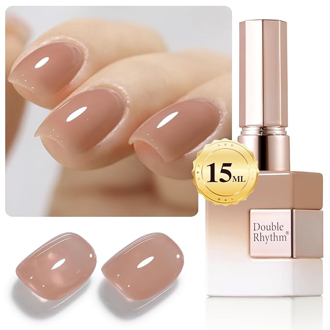 Double Rhythm Translucent Gel Polish Sheer Neutral Natural Light Milky Same Color Same Bottle 15ML Jelly UV Polish Nail Art DIY at Home (Jelly Nude Brown-A1492)-Velvo Beauty