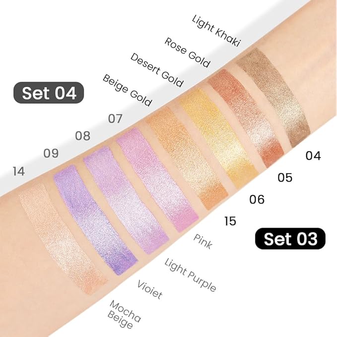 Kaely 4Pcs Metallic Shimmer Eye Shadow Sticks Set, Light Khaki Rose Gold Desert Gold Beige Gold, Eyeliner Pencil Eyeshadow Palette Halloween Makeup, Eye Highlighter Brightener Stick for Women-Velvo Beauty