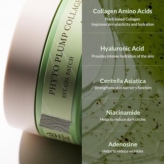 MIZON Phyto Plump Collagen Eye Gel Patch with Moringa, Triple Hyaluronic Acid, and Botanical Extracts for Brightening, Hydration, and Elasticity – 60pcs – Improves Vitality and Glow-Velvo Beauty