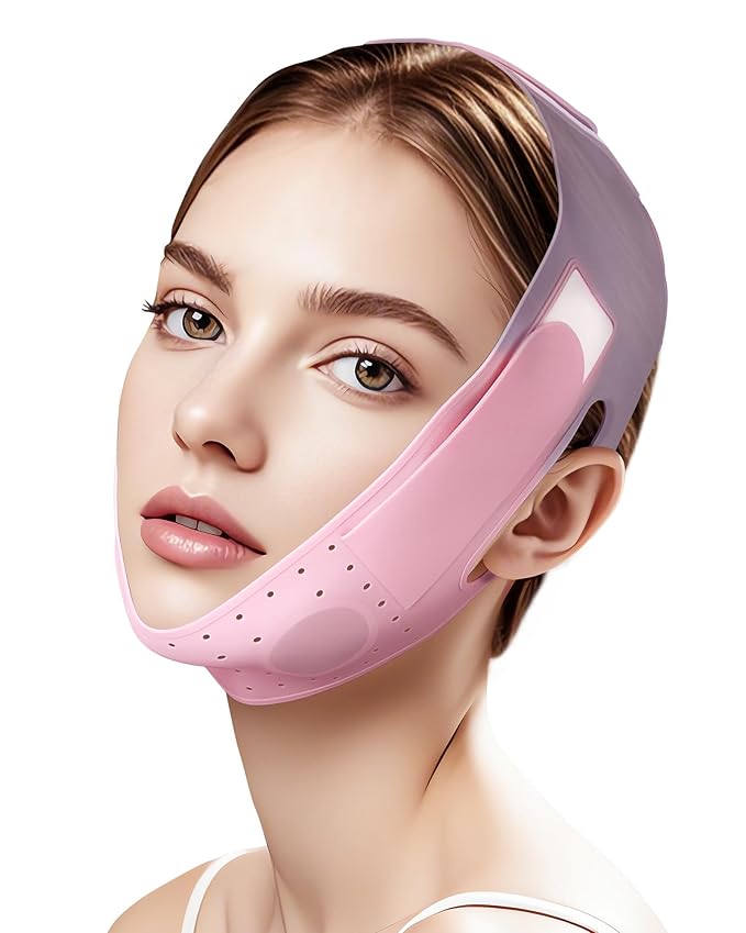 V-Line Sculpting Face Mask – Silicone Chin Strap for Jawline Tightening & Double Chin Reduction (23-27 Inches) (BLUSH)-Velvo Beauty