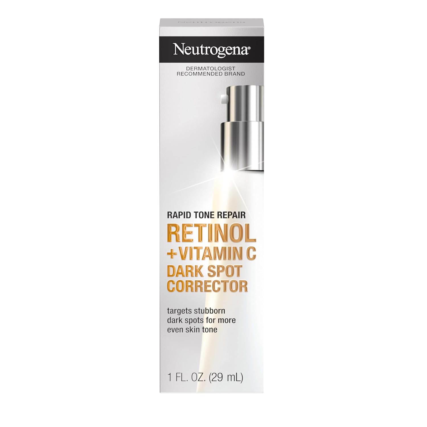 Neutrogena Rapid Tone Repair Retinol + Vitamin C Dark Spot Corrector Face Serum, Daily Anti-Wrinkle Dark Spot Corrector to Brighten & Even Tone, Mineral-Oil & Dye-Free, White, 1 oz-Velvo Beauty