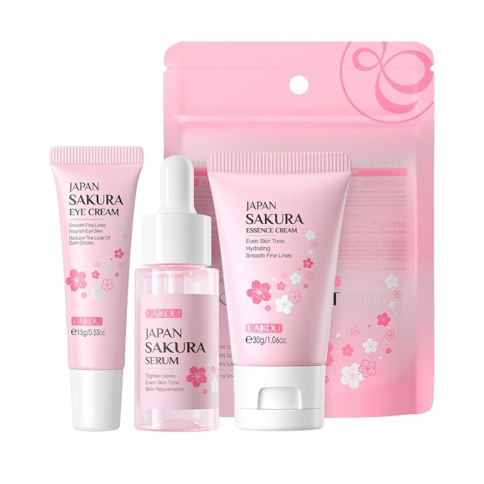 Skin Care Set JAPAN SAKURA Women Beauty Gift Sets Skin Care Kit with Serum, Eye Cream, Face Cream Travel Kit for Women Wife Mom Teen Girls TSA-friendly Sizes Birthday Gift 3pcs-Velvo Beauty