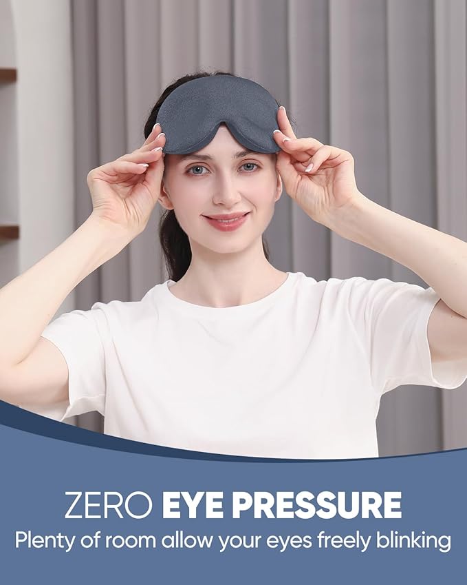MZOO Luxury Sleep Eye Mask for Side Sleeper Men Women, Zero Eye Pressure 3D Sleeping Mask, Light Blocking Patented Design Night Blindfold, Soft Eye Shade Cover for Travel, Grey-Velvo Beauty
