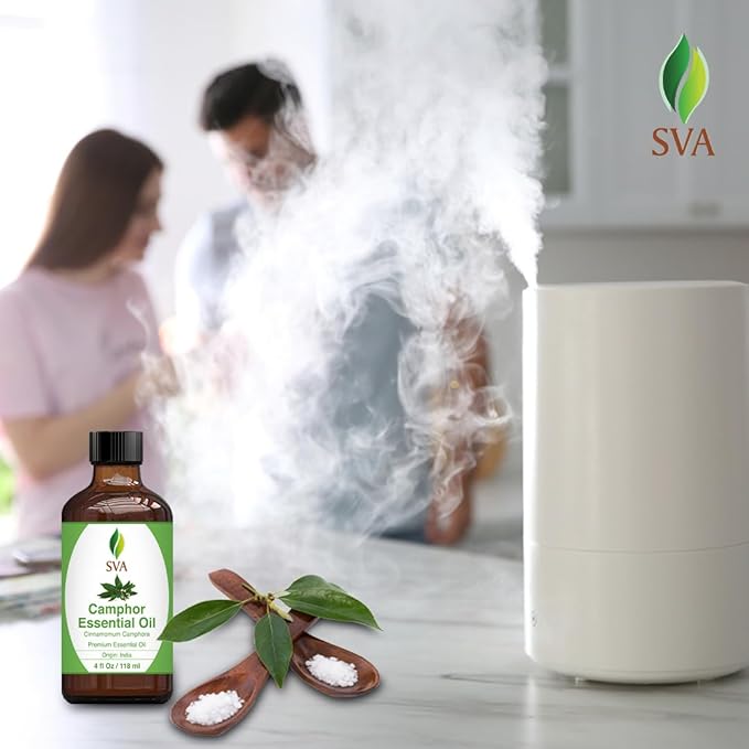 SVA Camphor Essential Oil – 4 Fl Oz – 100% Natural Camphor Oil - for Diffuser, Hair Care, Face, Skin Care, Aromatherapy, Scalp and Body Massage, Soap and Candle Making – with Dropper-Velvo Beauty