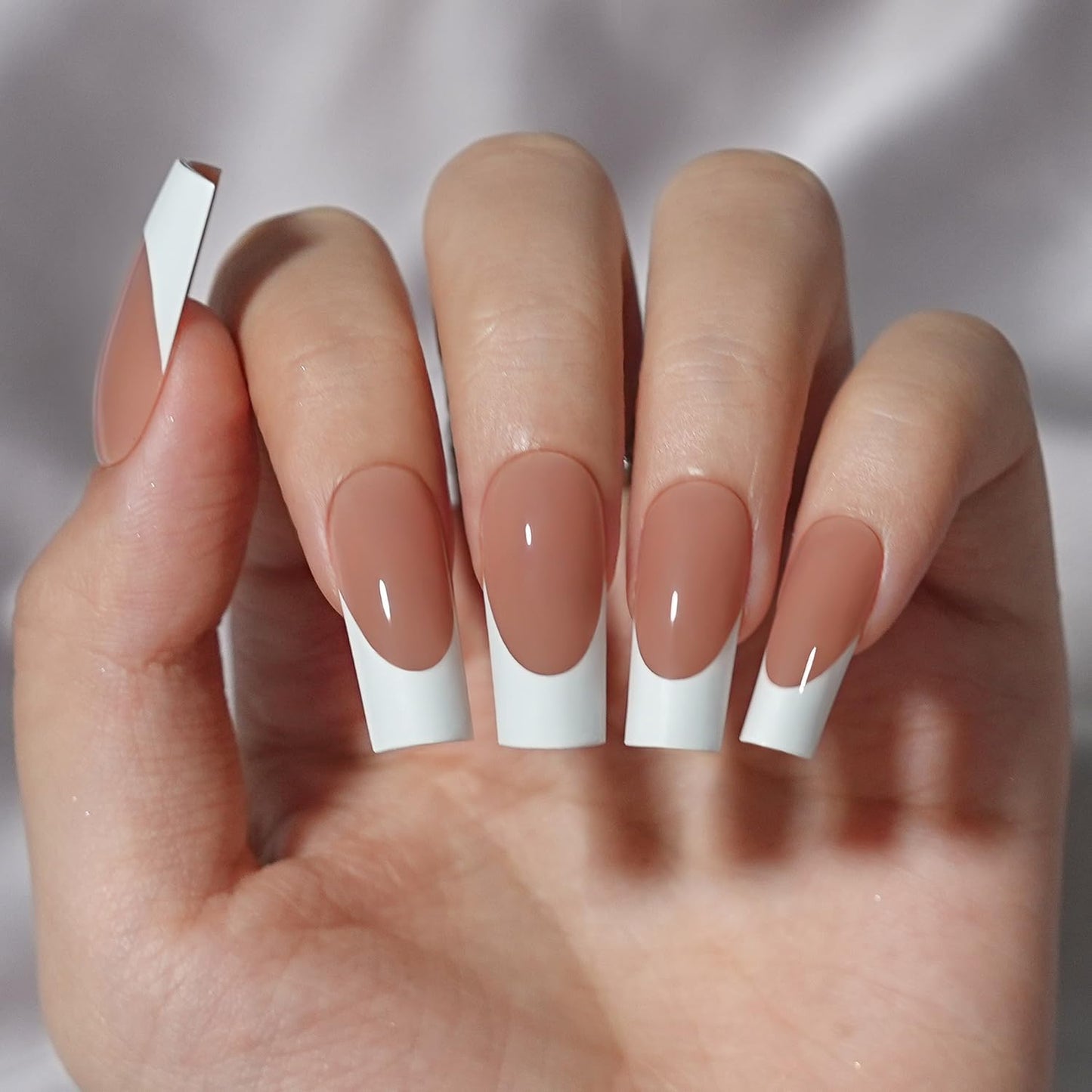 French Gel Nail Tips - Jofay Fashion French Tip Press on Nails, 10-Piece Set 320Pcs Brown Long Square Nail Tips, No Need to File Acrylic Fake Nails for Nail Art DIY & Nail Extension, 16 Sizes-Velvo Beauty